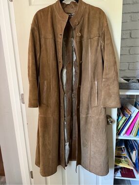 Long Brown Suede Shearling Coat